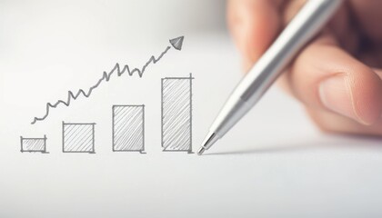 Hand developing financial presentation slide, sketching charts and graphs ideal for business reports, investment analysis, and corporate strategy sessions