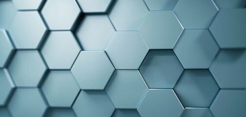 Modern abstract technology background, overlapping hexagonal patterns, blue and silver colors perfect for tech advertisements, digital content, and innovative designs