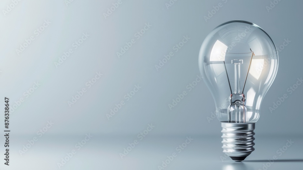Poster clear light bulb on gradient background. a clear glass light bulb with visible filament standing on 