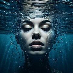 Woman face into the water