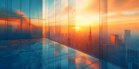 Abstract Lines and Commercial Office Building with Ground, Business Background