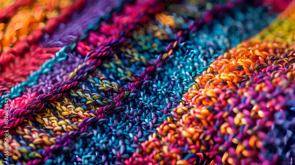 Poster close-up of knitted fabric with intricate patterns and fine stitches, highlighting the artistry and 