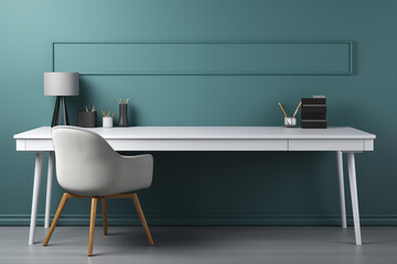 Working room with blank white poster for mockup, interior design inspiration, trendy home decor ideas, and minimalist aesthetic