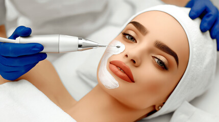Naklejka premium A beautiful woman getting face treatment in beauty salon