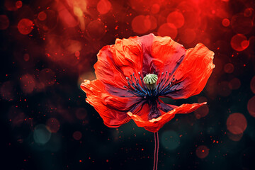 A abstract of a beautiful single poppy flower on natural background for design card, banner, cover