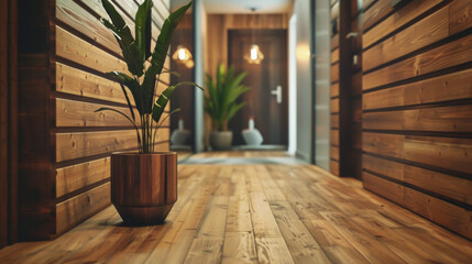 Modern wooden entrance hallway decor with cozy wooden tone 