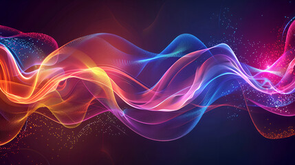 Obraz premium Abstract background with colorful smoke waves ,Sound neon wave illustration , neon waves, abstract tech energy flow dark blue and purple 