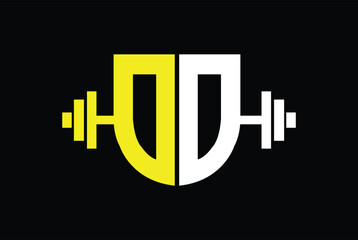 letter DD gym and fitness logo design on black background. DD creative initials letter logo concept.