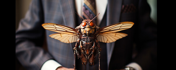 A Large Moth Resting on a Man's Suit Jacket