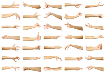 Big set of getures of female caucasian hand gestures with french manicure