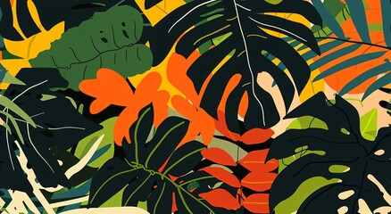 tropical garden colorful abstract leaf pattern illustration