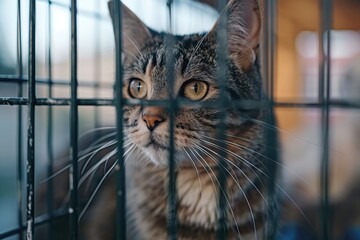 Abandoned cat in animal shelter