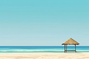 Serene Beach Cabana Under Clear Blue Sky - Minimalist Vacation Art