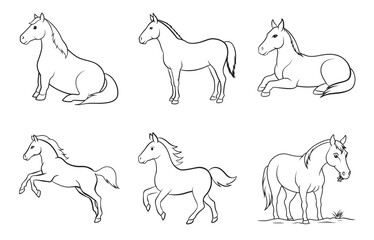 Print Stunning Horse Line Art Vector Set, Graceful and Elegant Designs for Every Project