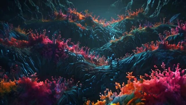 Render fractal landscapes with infinite detail and recursive patterns unfolding, 4K High-Quality wallpaper animation video