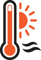 Heatwave icon, climate change, global warming icon, Thermometer icon with sun.