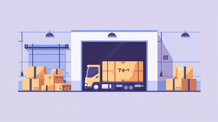 Truck loading boxes in a warehouse with open garage door.