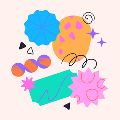 Vector set of artistic patches,doodles and stickers with copy space for text.Modern design elements with abstract textures for banners,social media marketing,branding,packaging, covers, prints