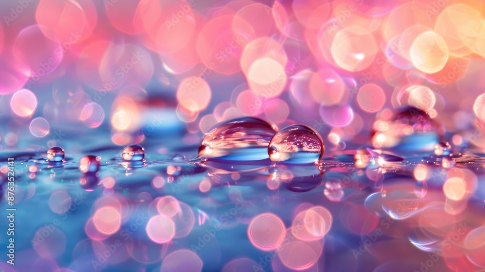 Poster soft focused water droplets with colorful bokeh in the background