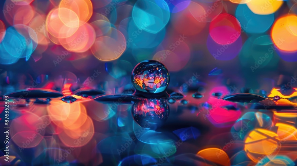 Poster soft focused water droplets with colorful bokeh in the background