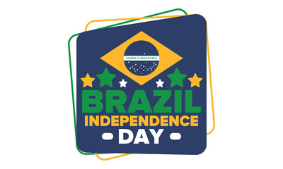 Brazil Independence Day. Happy national holiday. Freedom day. Celebrate annual in September 7. Brazil flag. Patriotic brazilian design. Poster, card, banner, template, background. Vector illustration