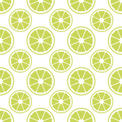 Pattern of lemon slices on a white background. Yellow lemon slices, simple citrus ornament. Vector seamless pattern.