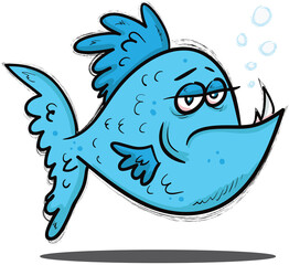 Bored Blue Fish Cartoon