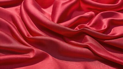 Fototapeta premium A red fabric with a multitude of large folds on its surface, and a minimal amount of folds on the fabric
