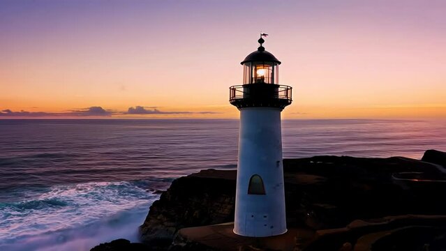 Serene sunset at the ocean lighthouse