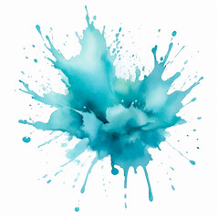 Fototapeta premium Single Soft Cyan Watercolor Splash on White Background