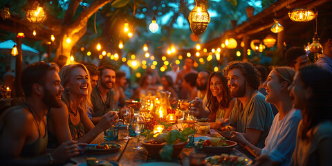 Fototapeta premium Stellar Gathering: Friends Unite Under Starry Skies
