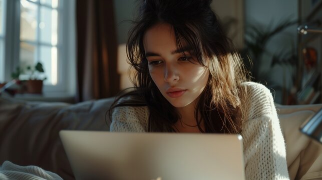 Teenage student working on homework on a laptop