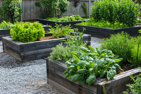 Backyard garden or urban garden with raised beds