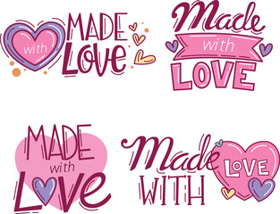 Hand drawn made with love labels set