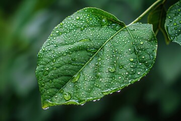 A close-up of a single Bodhi leaf with glistening water droplets, capturing the essence of purity and renewal. Bodhi Day selebration