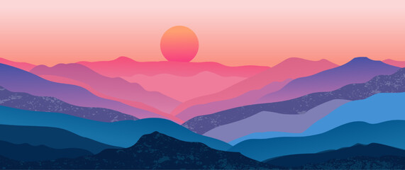 Abstract mountain landscape background, Nature wall decor, art print, minimalist panorama hill, adventure and travel view design. Vector illustration © abcvector