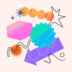 Vector set of artistic patches,doodles and stickers with copy space for text.Modern design elements with abstract textures for banners,social media marketing,branding,packaging, covers, prints