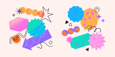 Vector set of artistic patches,doodles and stickers with copy space for text.Modern design elements with abstract textures for banners,social media marketing,branding,packaging, covers, prints