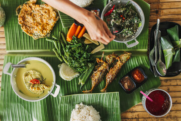 Nasi Hidang Kampung or traditional southern Thailand food in Pattani.