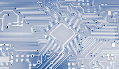 blue printed circuit. layout of tracks.