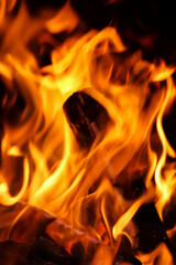 Burning Wood With Flames And Embers In Horizontal And Vertical Orientation