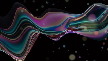 The flow of particles forms swirling lines, similar to glowing trails of different colors, Abstract chrome metal wave, geometric regular shapesthe.