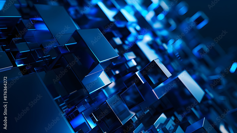 Poster abstract background blue with random geometric objects to be used as background