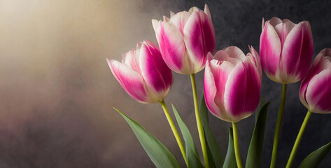 Naklejka premium Bukiet kwiatów, rózowe tulipany