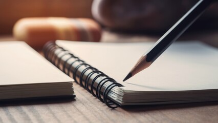 A pencil is being held in the middle of a notebook, AI