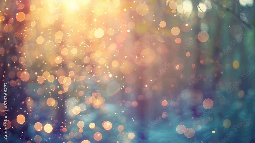 Aufkleber blurred and filtered abstract image of light burst in forest with glitter bokeh lights