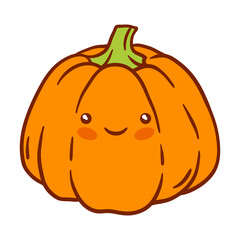 Pumpkin kawaii character. Autumn cute harvest of ripe vegetable.