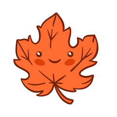 Maple leaf kawaii character. Autumn cute natural tree foliage.