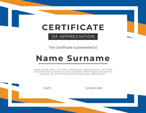 Blue and orange certificate of appreciation template