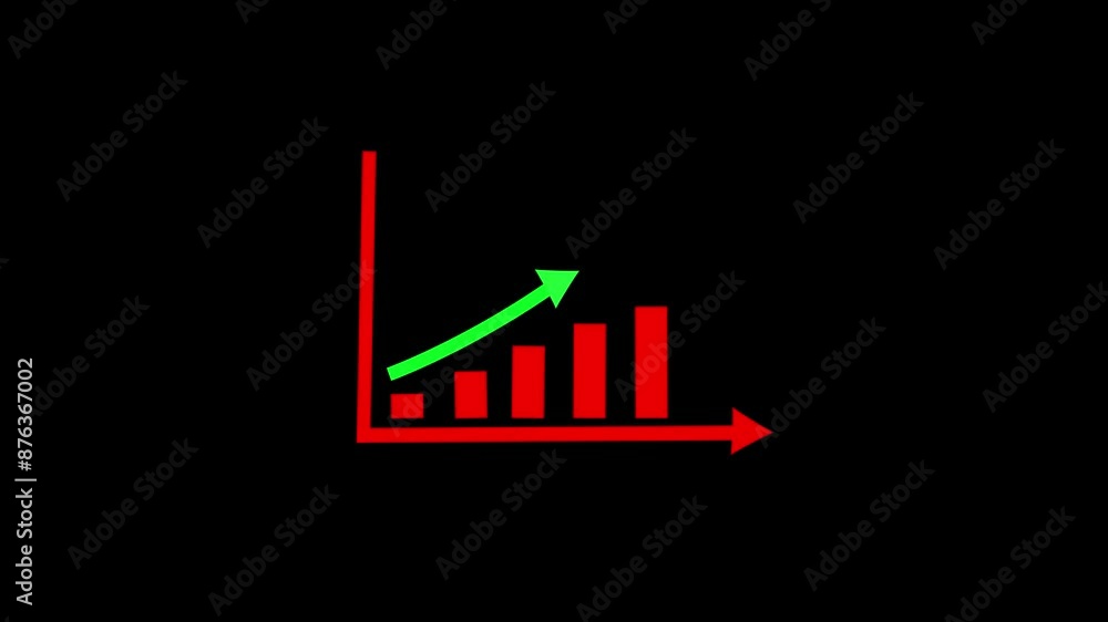 Poster growing diagram graph motion graphics animation green and red color with black background. 4k